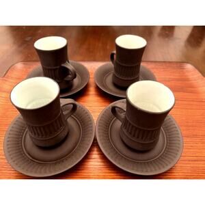 Dansk "FLAMESTONE BROWN" Denmark ~ Set of 4 ~ Demitasse Cups & Saucers MCM